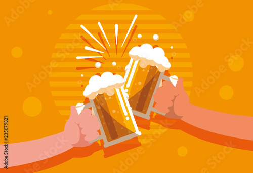 hands with beers jars toast isolated icon