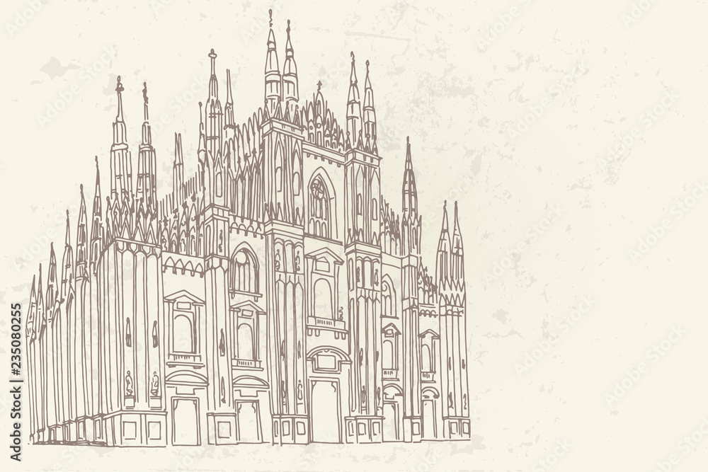 Naklejka premium Katedra Duomo w Mediolanie. Szkic wektor.