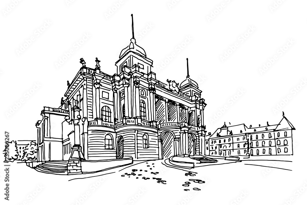 Vector sketch of Croatian National Theater in Zagreb, Croatia. Vector sketch of Croatian National Theater in Zagreb, Croatia.