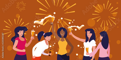 women happy celebrating party avatar character