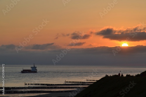 Sonnenuntergang Meer Nordsee Zeeland Schiff