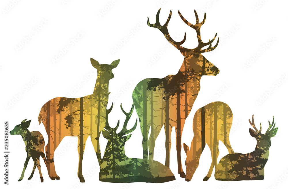 Fototapeta premium herd of deer silhouette