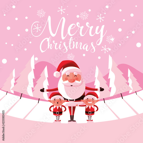 santa claus christmas with helpers in snowscape