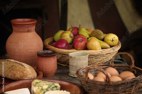 Apples in basket on table