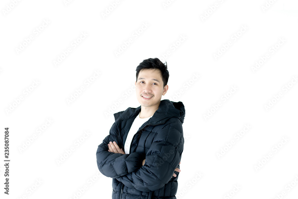 Handsome asian man dressed with winter clothing, isolated on white background Handsome asian man dressed with winter clothing, isolated on white background