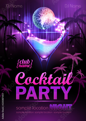 Disco background. Cocktail party poster