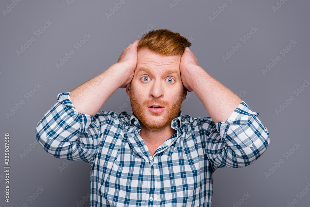 Close-up portrait of nice wondered puzzled handsome attractive t Close-up portrait of nice wondered puzzled handsome attractive t
