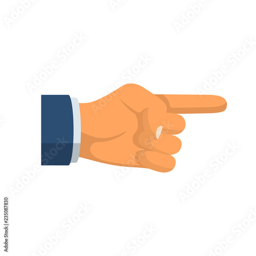 Point with finger. Hand gesture man. Vector illustration flat style design. Isolated on white background. Forefinger.
