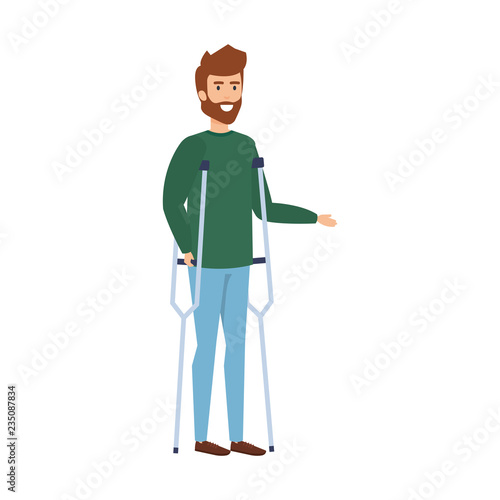 man with crutches character