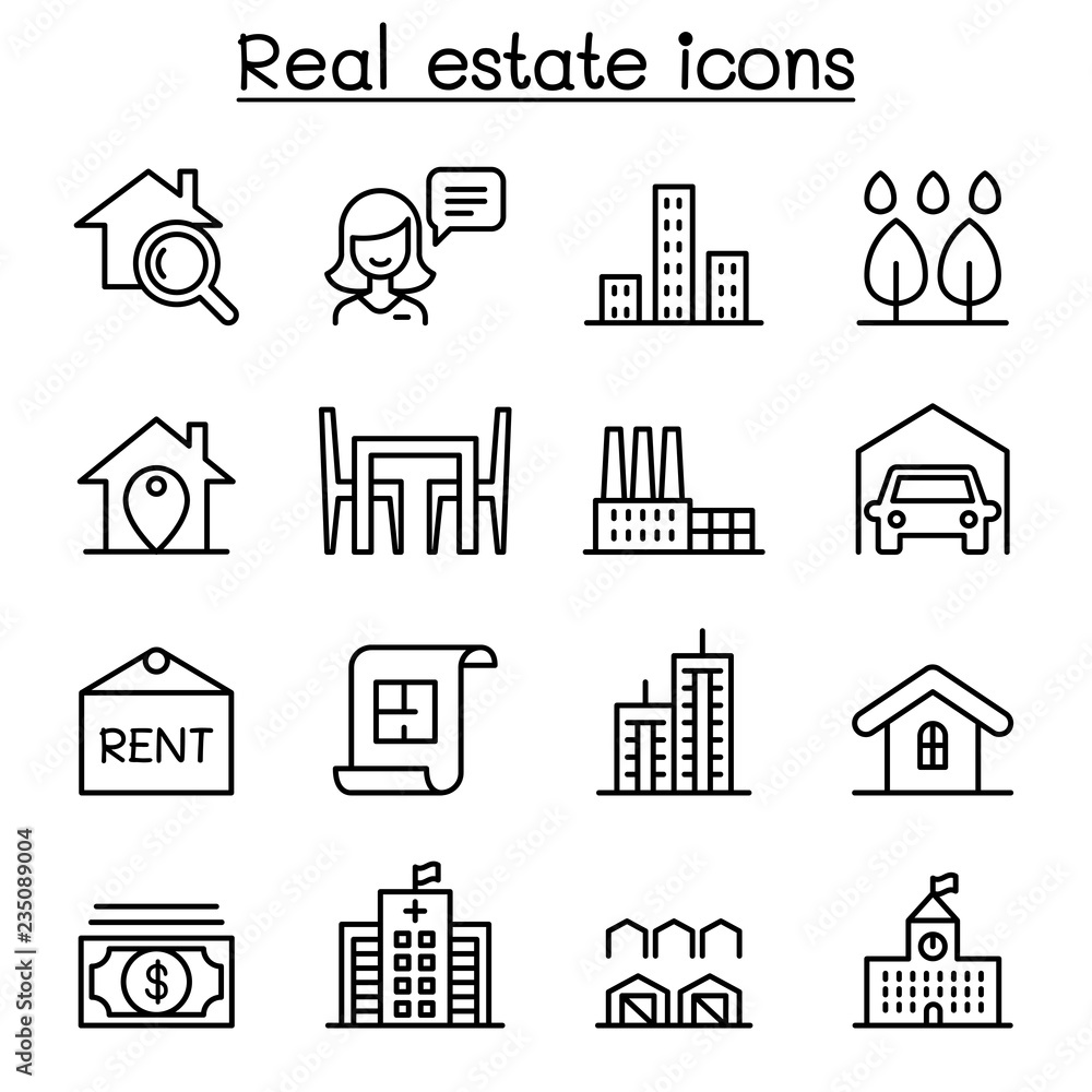 Real estate icon set in thin line style