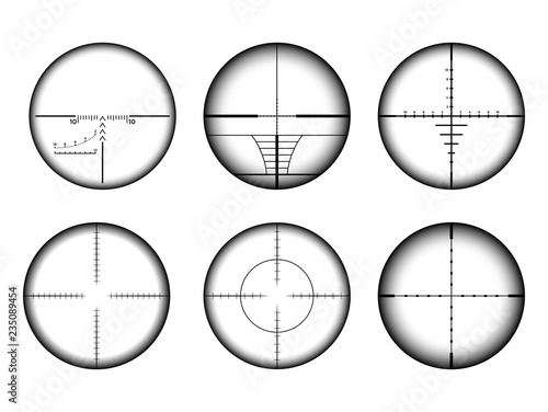 Collimato sight and sniper rifle crosshairs set. Military AR target and aim icons