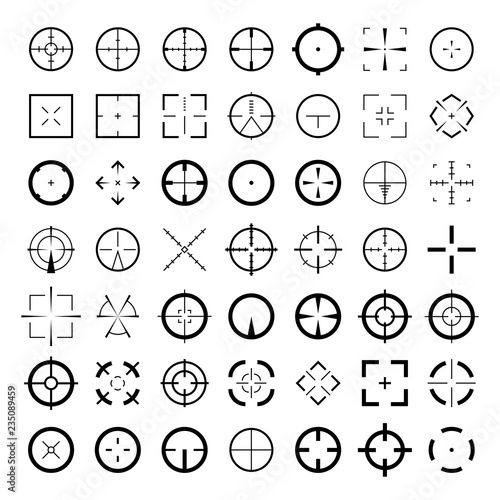 Sniper scope crosshairs icon set. Isolated rifle gun target sights.