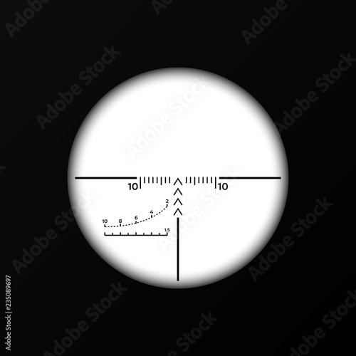 Sniper crosshairs. Collimator sight with distance marks.