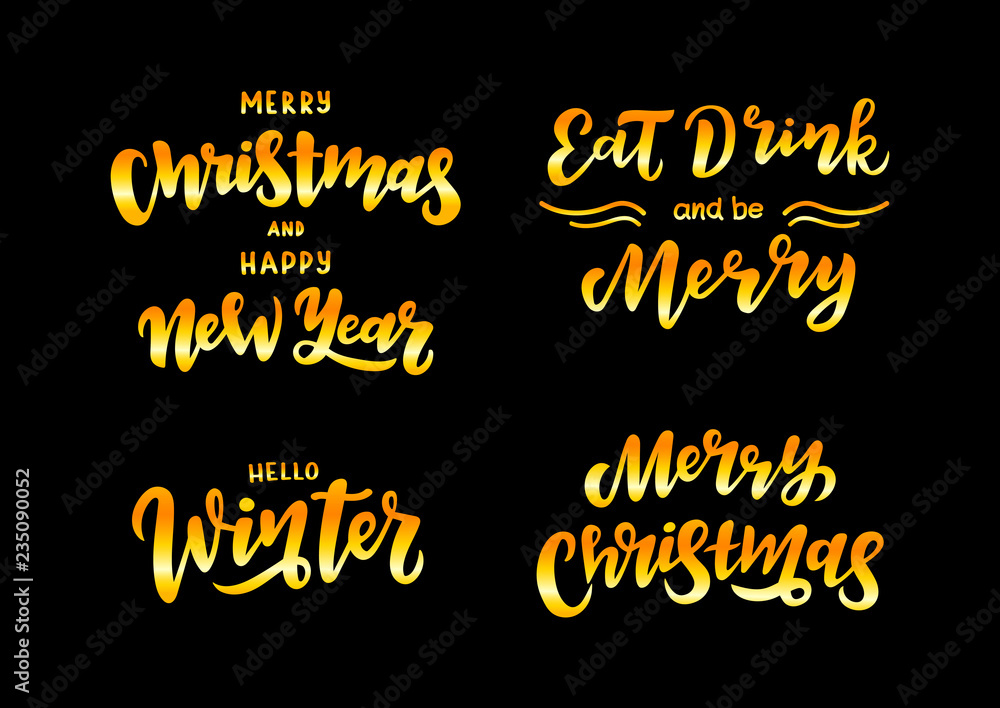 Merry Christmas Lettering Design Set Merry Christmas Lettering Design Set