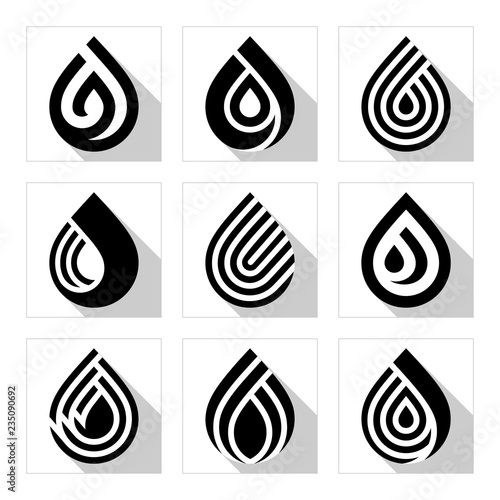 Water drop symbols set black signs for logo