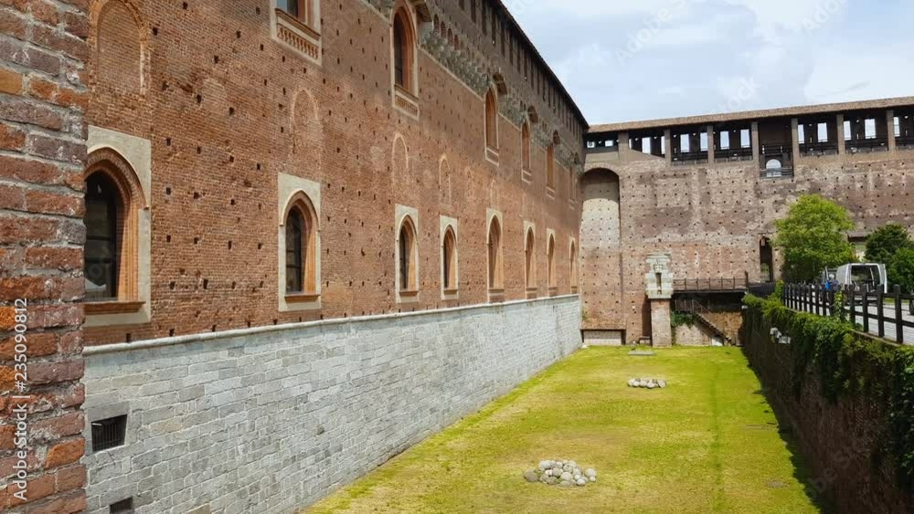 Cannonballs in front of Sforza Castle, Milan, preserved historical attraction Cannonballs in front of Sforza Castle, Milan, preserved historical attraction