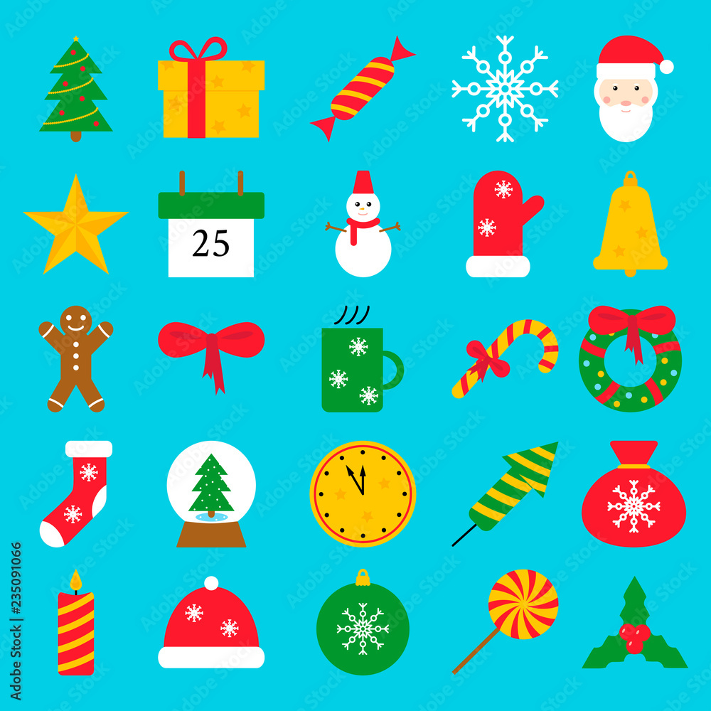 Fototapeta premium Christmas icons set. Vector illustration in flat design