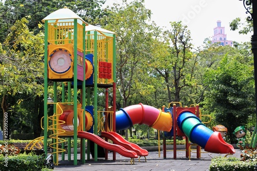 Colorful playground for kid's leisure in the park