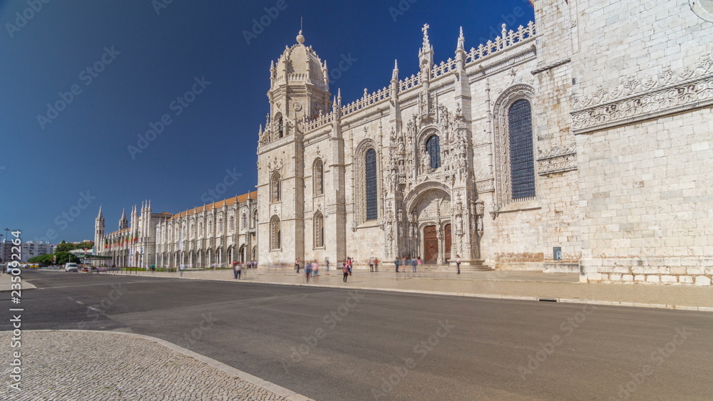 Hieronymites Monastery located in the Belem district of Lisbon timelapse hyperlapse, Portugal.