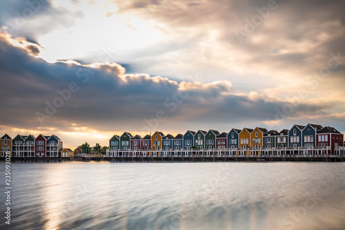 Dutch, modern, colorful vinex architecture style houses at waterside