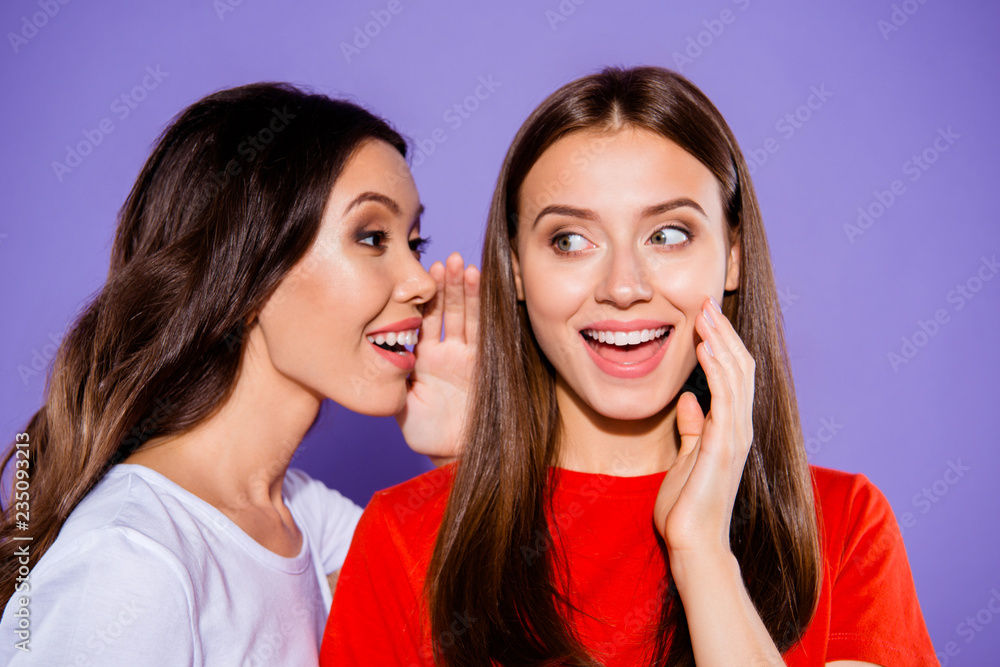 Close-up portrait of two nice cute lovely attractive charming ch Close-up portrait of two nice cute lovely attractive charming ch