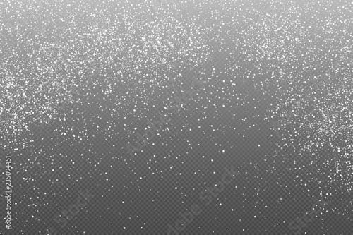 White  Abstract Particles On Transparent Background. Falling Snowflakes Imitation. Bright Bokeh Texture. Digitally Generated Image. Vector Illustration, Eps 10.