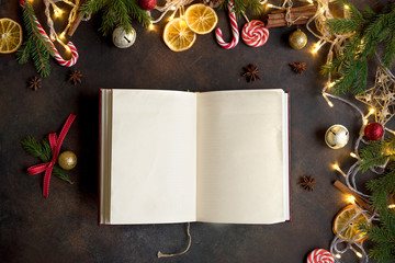 Christmas background with open book