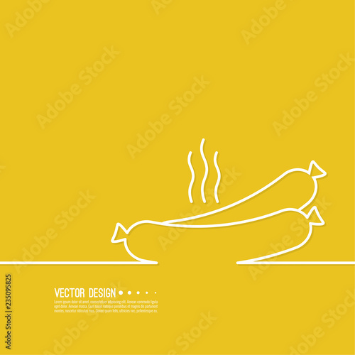 Cooked hot fried sausage. Vector illustration with tasty bratwurst.  