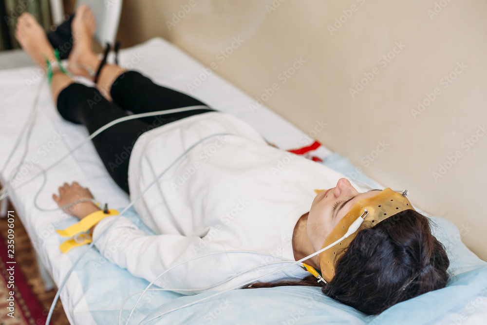 patient with encephalography electrode. medical examination