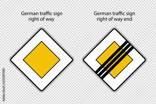 German Road Sign Right Of Way And Right Of Way End - Vector Illustration - Isolated On Transparent Background
