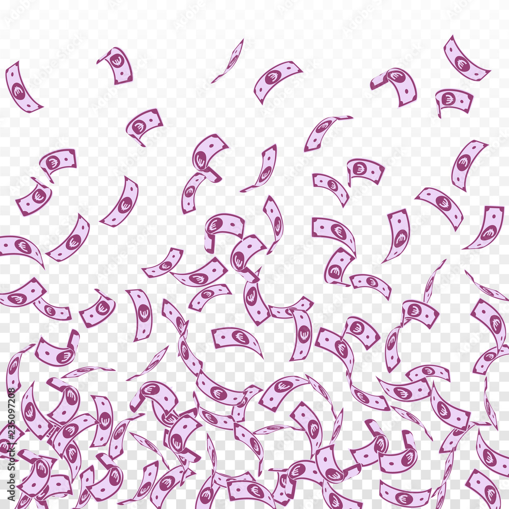 European Union Euro notes falling. Sparse EUR bill European Union Euro notes falling. Sparse EUR bill