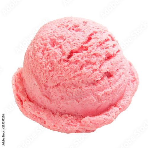 strawberry Ice Cream Scoop side view Isolated On White Background