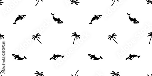 palm tree seamless pattern whale vector coconut tree shark dolphin ocean summer tropical scarf isolated tile background repeat wallpaper illustration © CNuisin