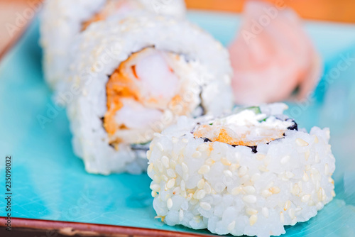 California maki sushi with tempura shrimp