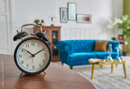 Modern living room background and clock close up concept.