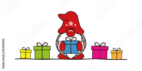 cute christmas dwarf cartoon with colorful gifts vector illustration EPS10