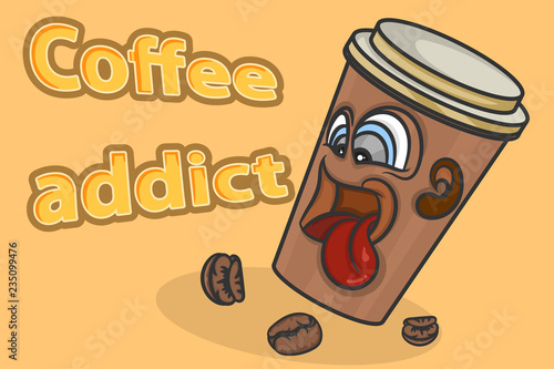 Cup coffee addict scene vector cartoon wallpaper backgrounds