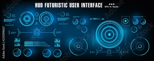 HUD futuristic blue user interface, dashboard display virtual reality technology screen