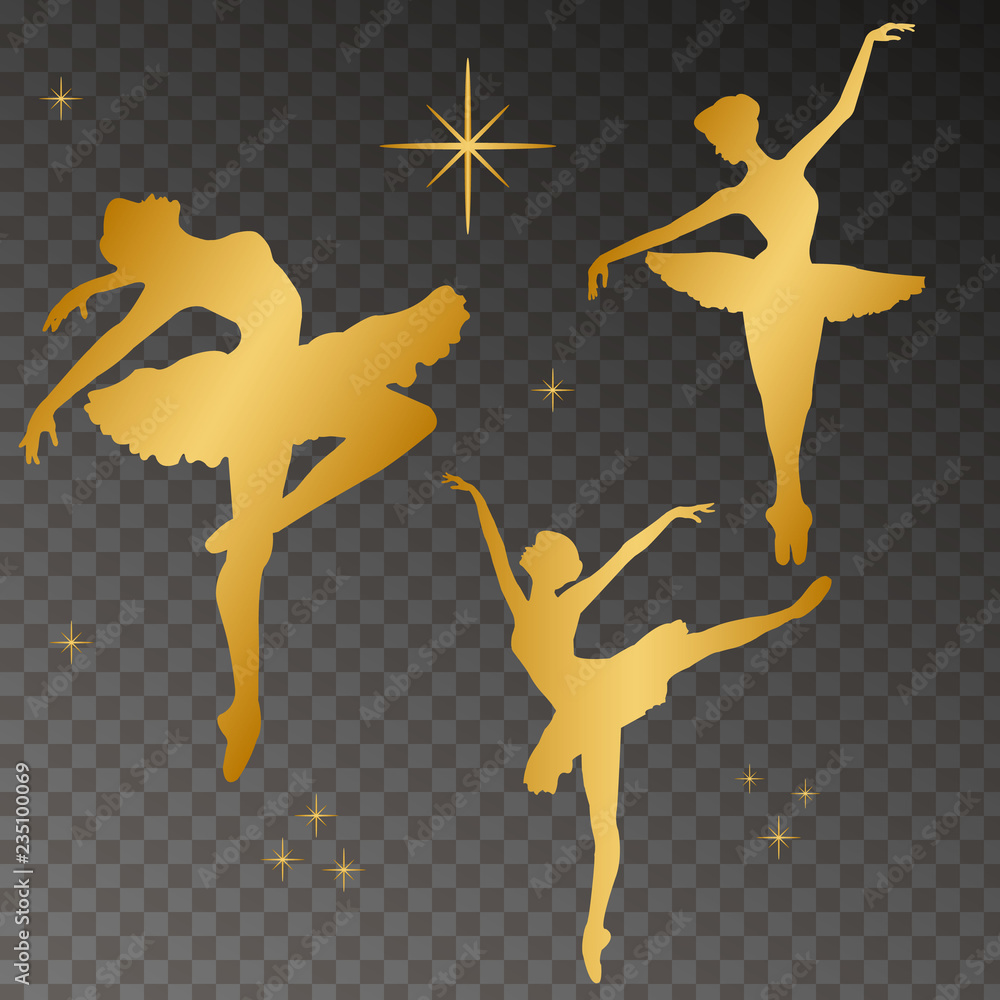 Obraz premium Gold silhoette of dancind balerinas and twinkle lights. Vector, Eps 10