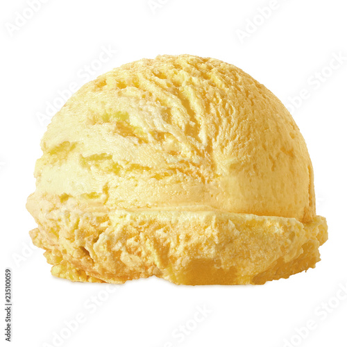 mango Ice Cream Scoop side view Isolated On White Background