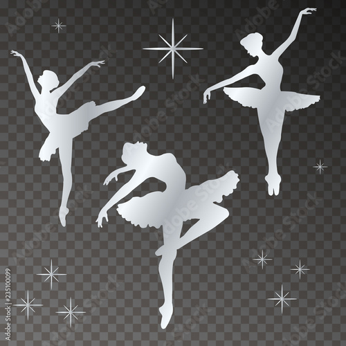 Silver silhoette of dancind balerinas and twinkle lights. Vector, Eps 10 photo