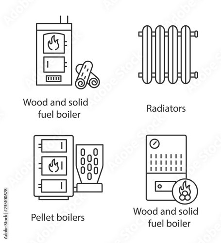 Heating linear icons set