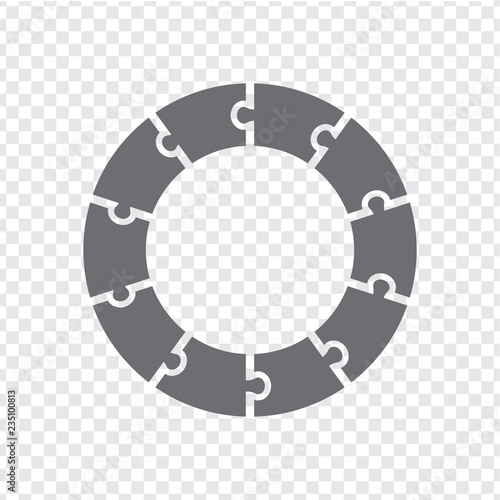 Simple icon circle puzzle in gray. Simple icon circle puzzle of the ten elements on transparent background. Flat design. Vector illustration EPS10.