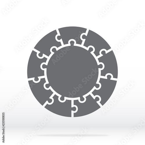 Simple icon circle puzzle in gray. Simple icon circle puzzle of the nine elements and center on gray background. Flat design. Vector illustration EPS10.