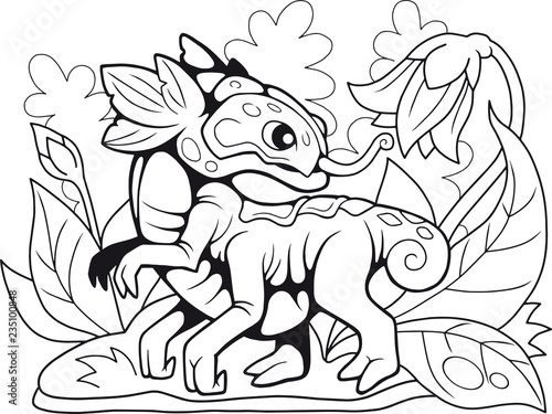 cartoon cute flower dragon, coloring book, funny illustration