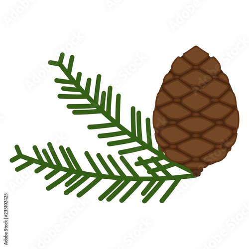 Pinecone icon. A branch of pine from coniferous forests. Element for decoration greeting card for Christmas and the new year.
