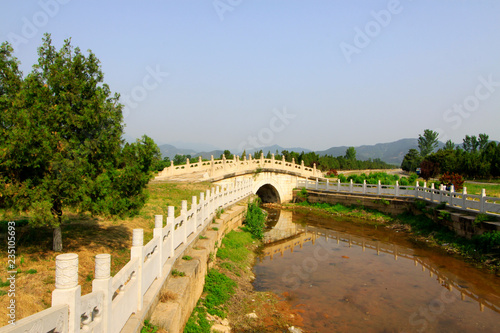 traditional Chinese style stone bridge landscape architecture, Eastern Tombs of the Qing Dynasty, China..