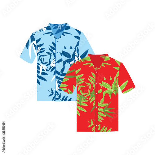 Pair of Hawaiian Aloha Shirts. Vector illustration. Hawaii shirts aloha beach male cloth.