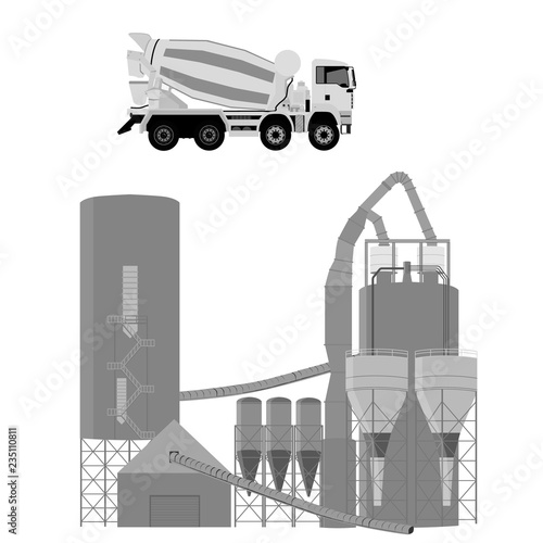 Vector illustration. Concrete cement truck. Mixet truck isolated on white background. Realistic hi-detailed