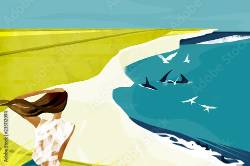 Woman looking at sea life on coast